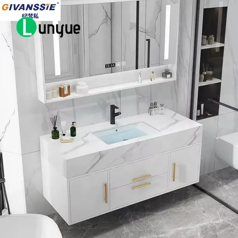 Modern European Wooden Wall Mounted Bathroom Cabinet with Smart Mirror Storage Basin Vanity Unit Space Saving Waterproof