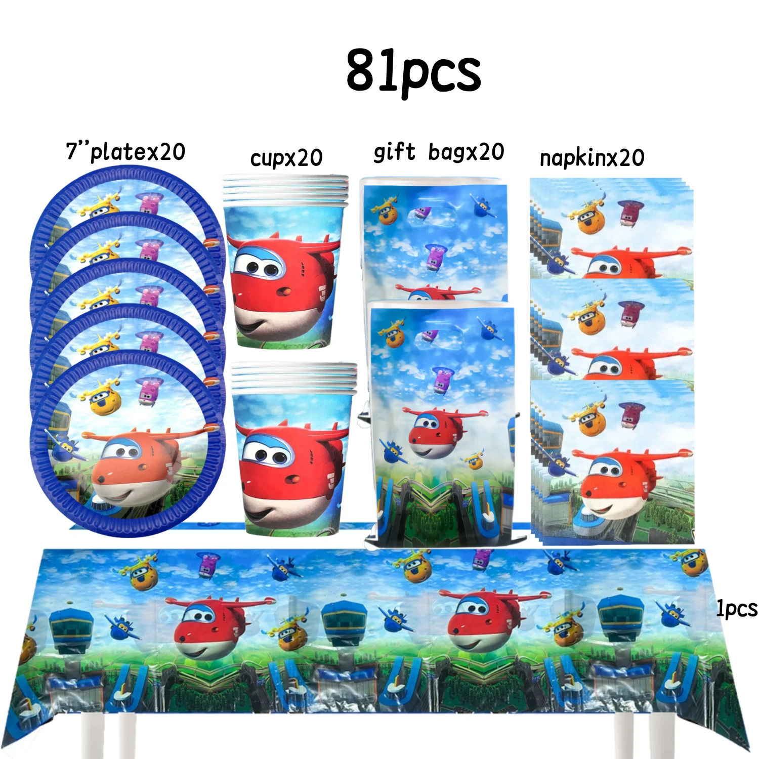 Super Wings Geburtstagsparty-Dekoration, Einweggeschirr, Teller, Tasse, Geschenktüte, Tischdecke, Babyparty, Kinderparty, Gastgeschenke