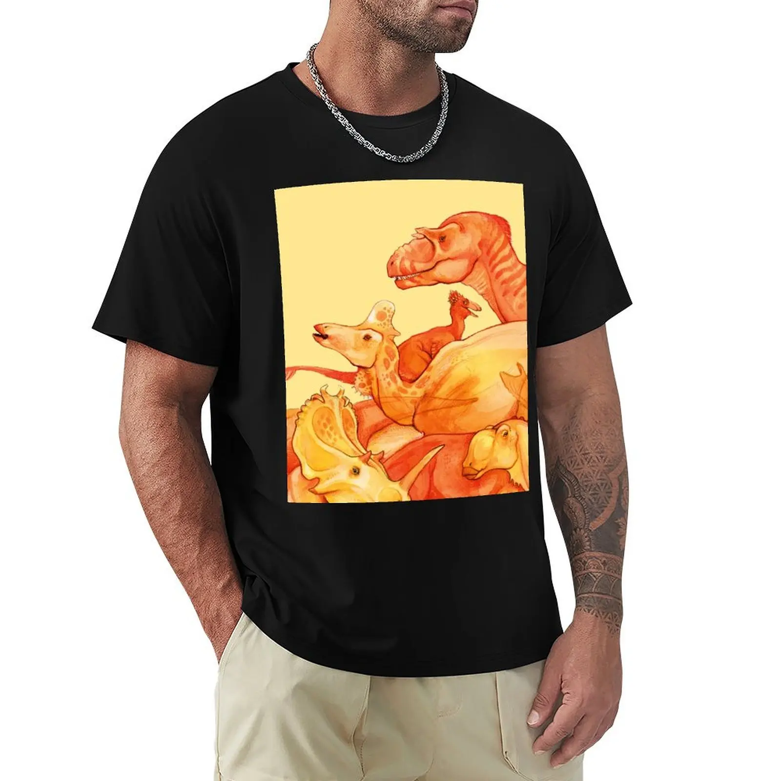 

cretaceous congregation - orange & yellow dinosaurs T-Shirt Blouse valentines boutique clothes Men's t-shirts