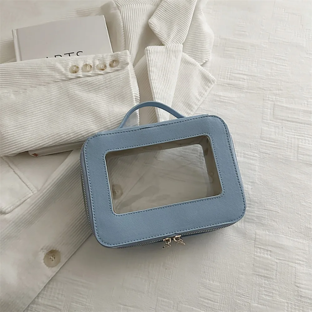 Simple Transparent Travel Storage Bag Spliced PVC Makeup Bag Large Capacity Handheld Small Square Bag Handbag