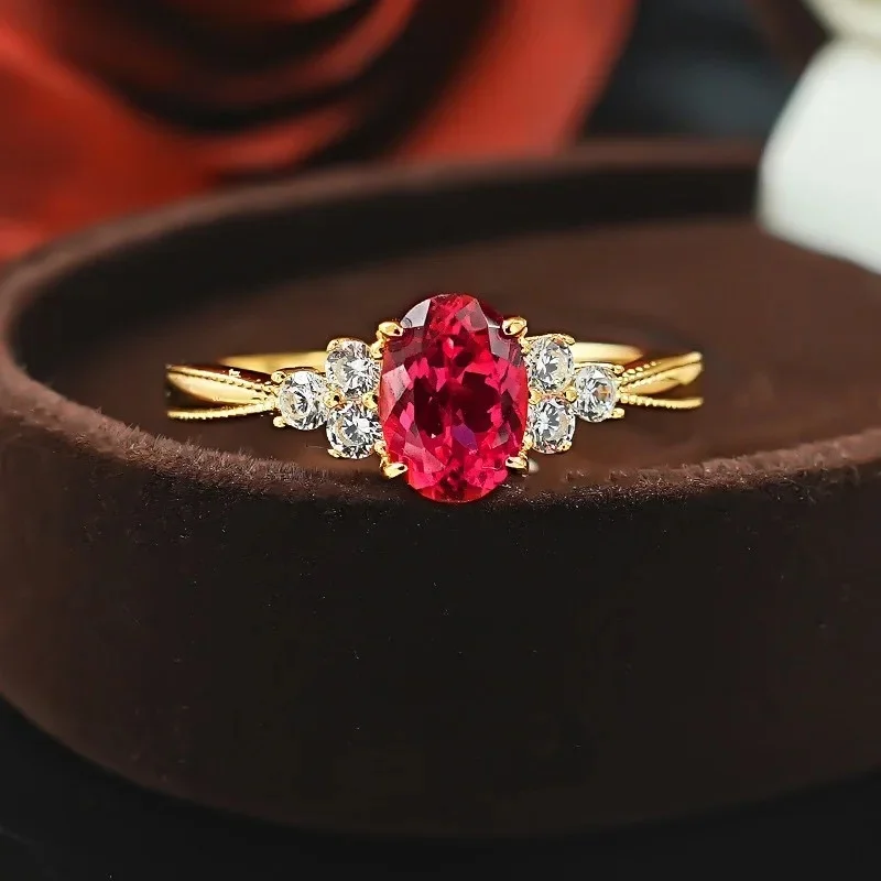9999 24K Gold Garnet Pure Gold Ring Natural Red Crystal Inlaid with Adjustable Opening Gold Jewelry Ring