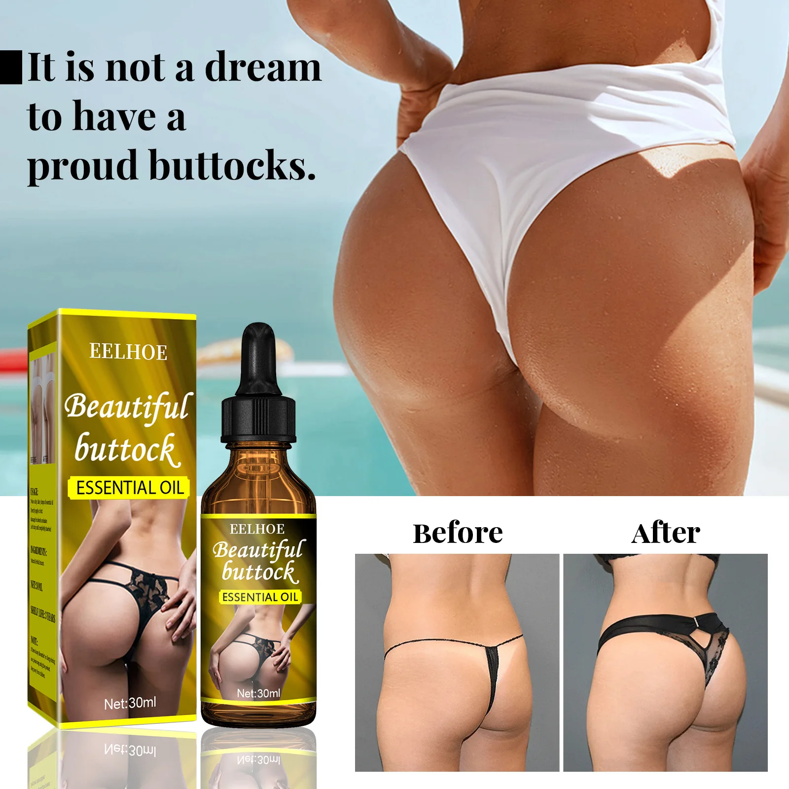 EELHOE Butt Lift Essential Oil Prevent Buttock Sagging Buttock Plump Firming Shaping Big Ass Moisturize Hip Enhancement Serum