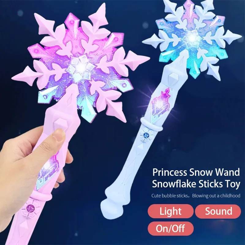 Ilumine acima da princesa varinha brinquedo floco de neve luz som varas criança cosplay meninas varinhas brilhantes natal crianças brinquedos varinha brilhante