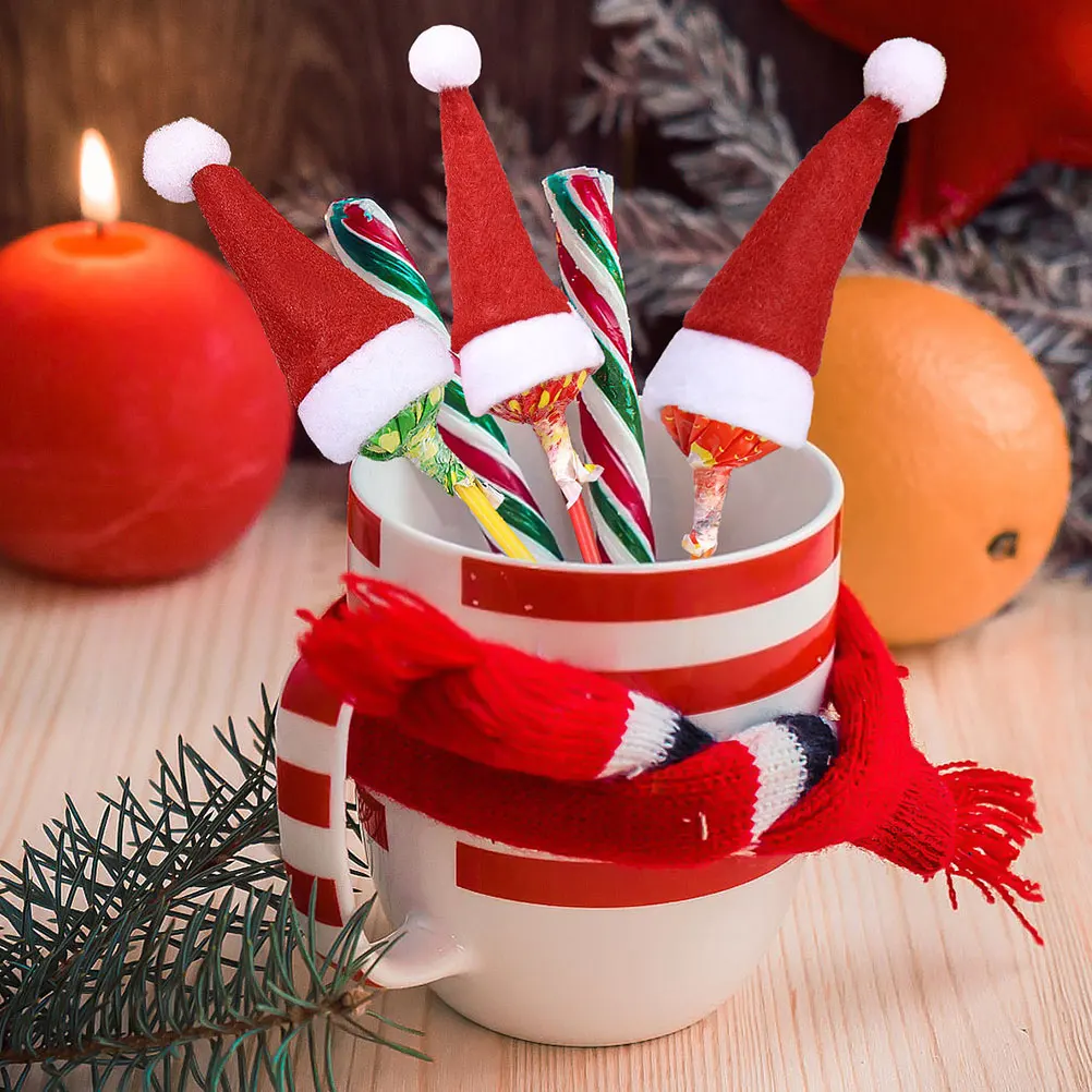 

50pcs Mini Christmas Hats Decorative Santa Hat for Bottle Cap Lollipop Christmas Party Props Ornament Reusable