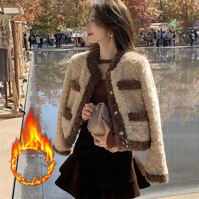 2024 New Girls Autumn Winter Lamb Wool Short Coat Women Outing Jackets Korean Version Loose Temperament Top Office Lady Surcoat