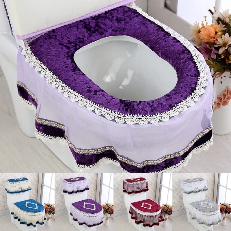 3 PCS/Set Gold Velvet Lace Toilet Seat Cover Set Toilets U-Shaped Coat Home Bathroom Toilets Mat Tank Cover Toilet Cover Sets