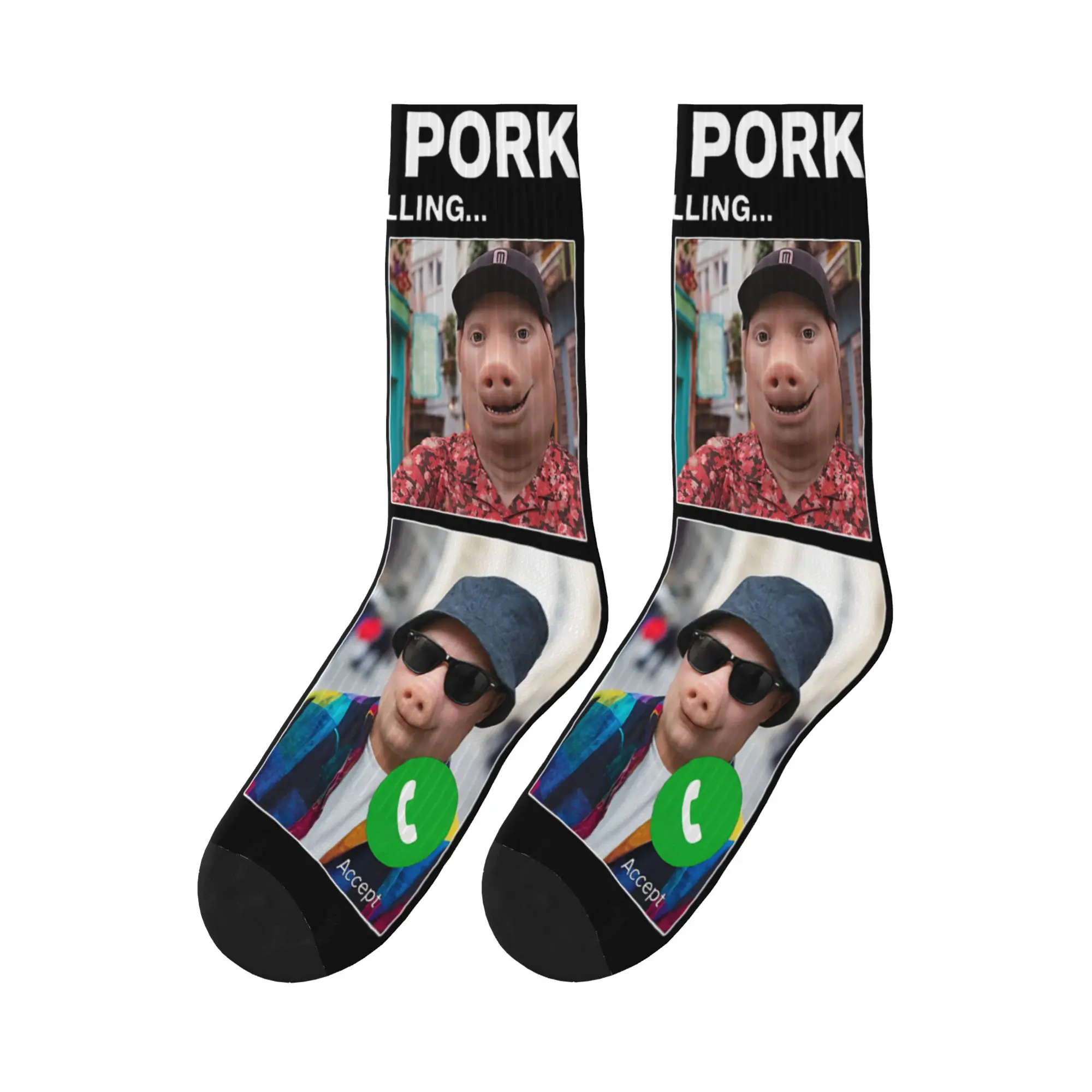 Funny John Pork is Calling Meme Braintot Socks  Casual Stockings Autumn Non Slip Men Socks Comfortable Printed Running Socks