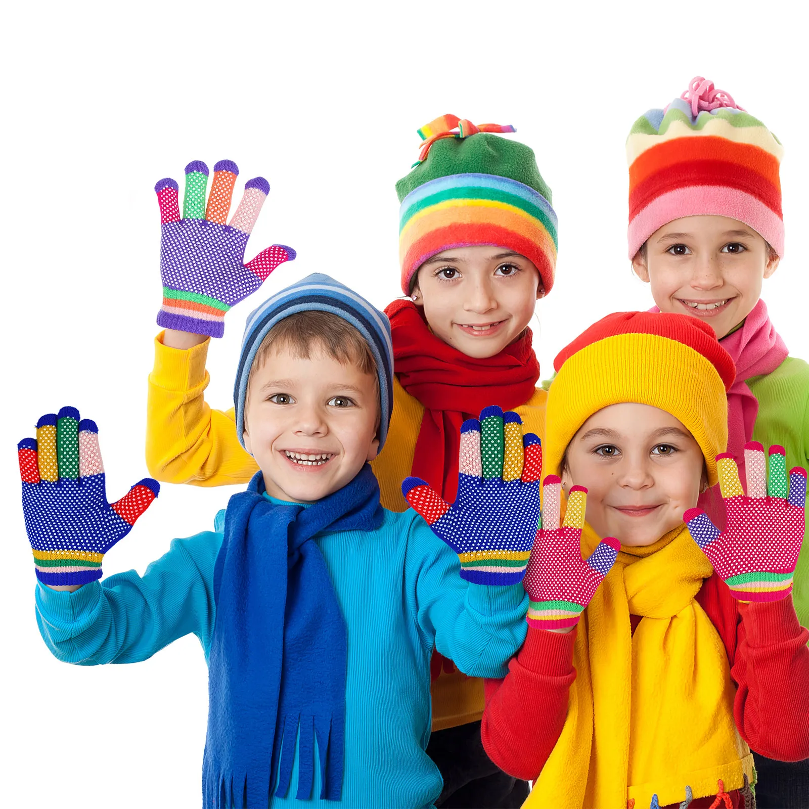 

12Pairs Winter Gloves Anti-Slip Rubber Dot Palm Warm Stretchy Full Finger Snow Gloves for Outdoor Play Skiing