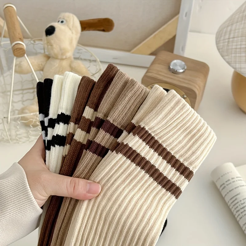 

2 пары женских облегающих полосатых высоких носков JK в японском стиле случайного цвета, теплые и удобные