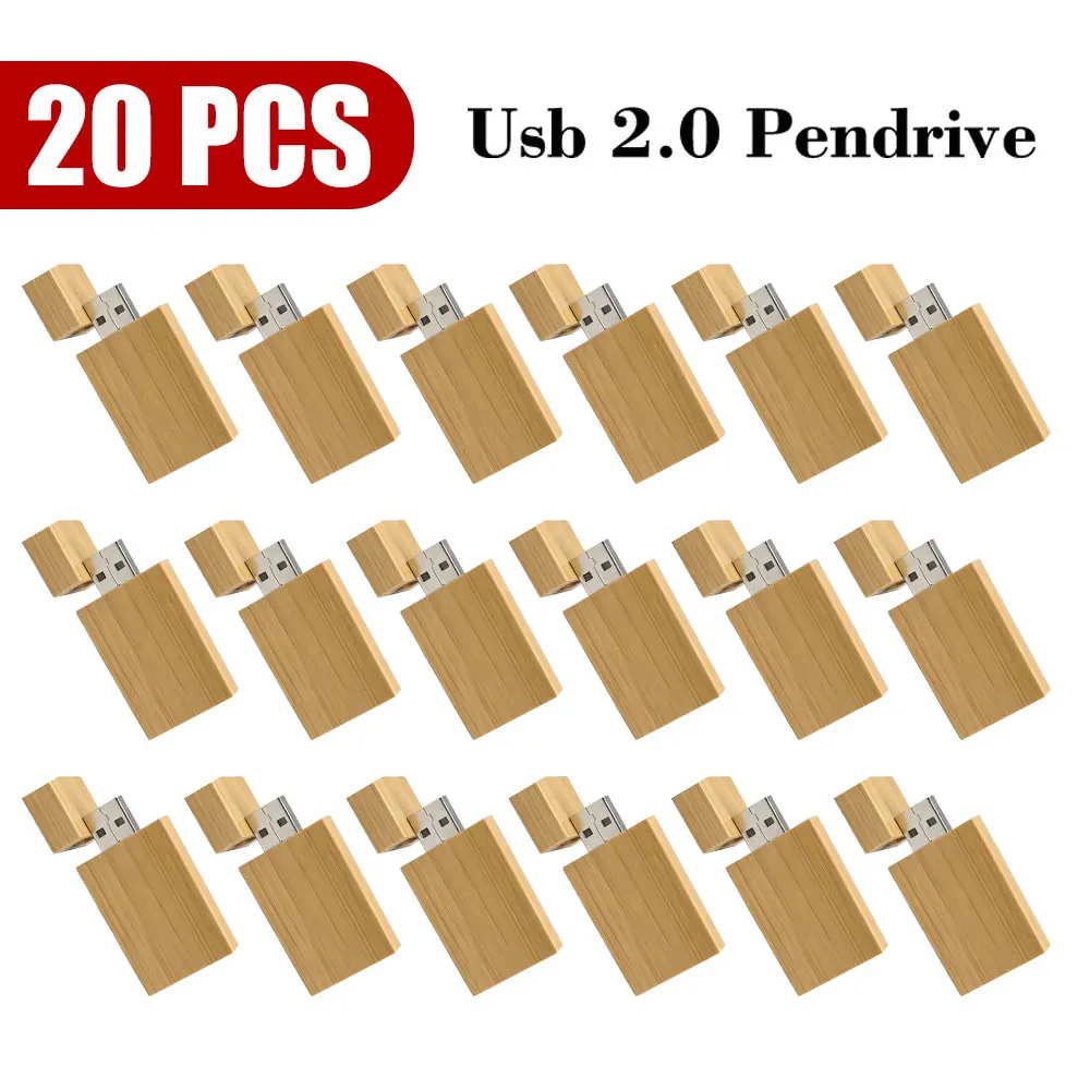 20PCS/LOT USB 2.0 Flash Drives 128GB Free Custom LOGO 64GB Wooden Pen Drive with box 32GB 16GB Memory Stick Business gift U disk