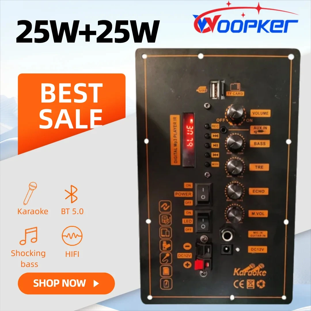 

WOOPKER 7,4 В-805 плата усилителя Bluetooth 25 Вт + 25 Вт Bluetooth 5,0 двухканальная поддержка AUX USB для автомобильного домашнего кинотеатра DIY усилитель
