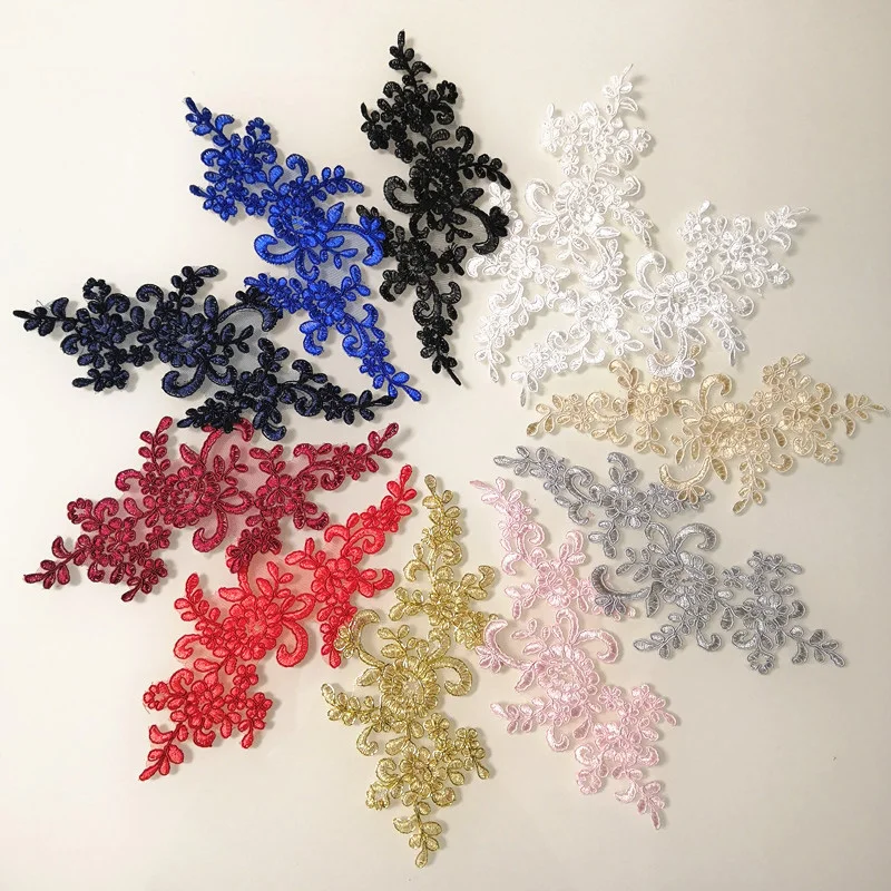 1Pair Embroidery Flower Lace Applique Sew On Patch Fabric DIY Neckline Sewing Decoration Craft Gown Wedding Dress Accessories
