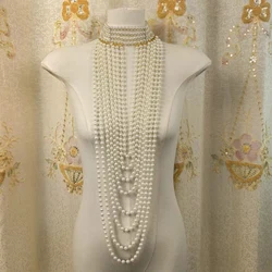 2024 Neckline extra long pearl choker handmade beaded evening dress body chain