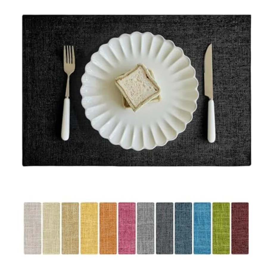 

Faux Linen Placemats Set of 12-12 x 18 Inch, Heat Resistant Double Laye Durable Burlap Farmhouse Place Mats, Non-Slip Washable