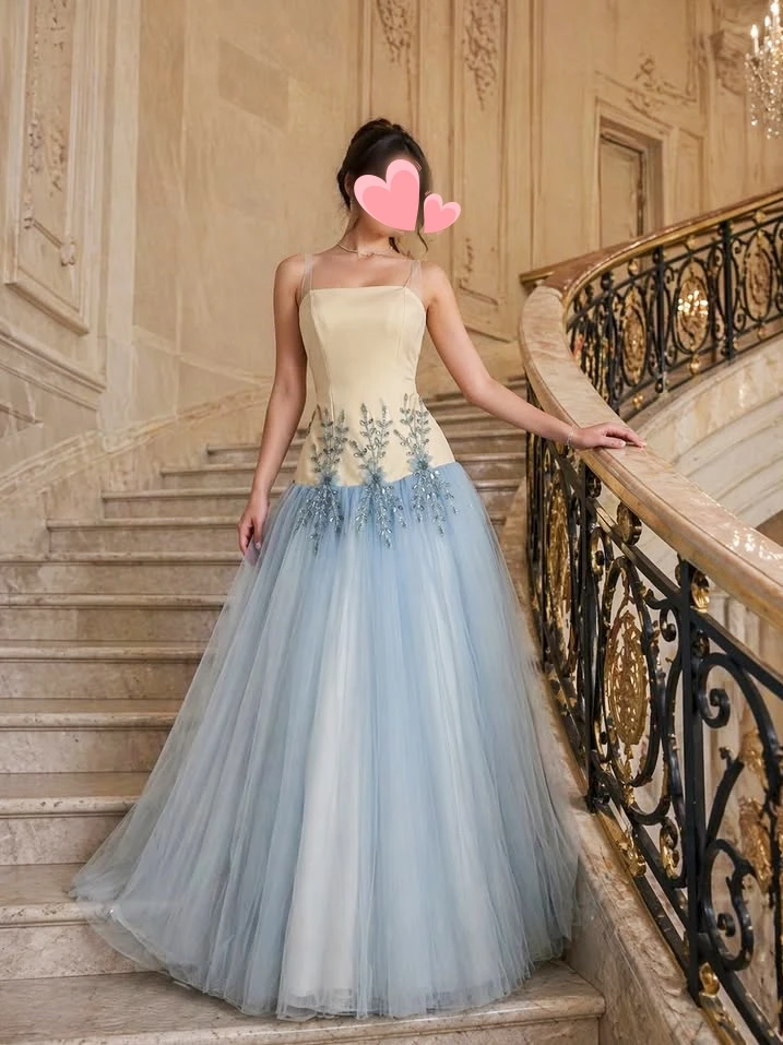 

Oisslec Dress Elegant Vintage Sweet Blue Beads Stylish Summer A-Line Customize Formal Occasion Prom Dress Evening Party Gowns