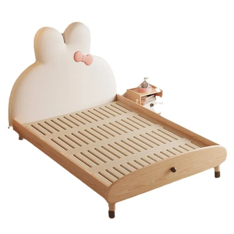 

Children's bed girl solid wood log wind rabbit simple modern fun princess