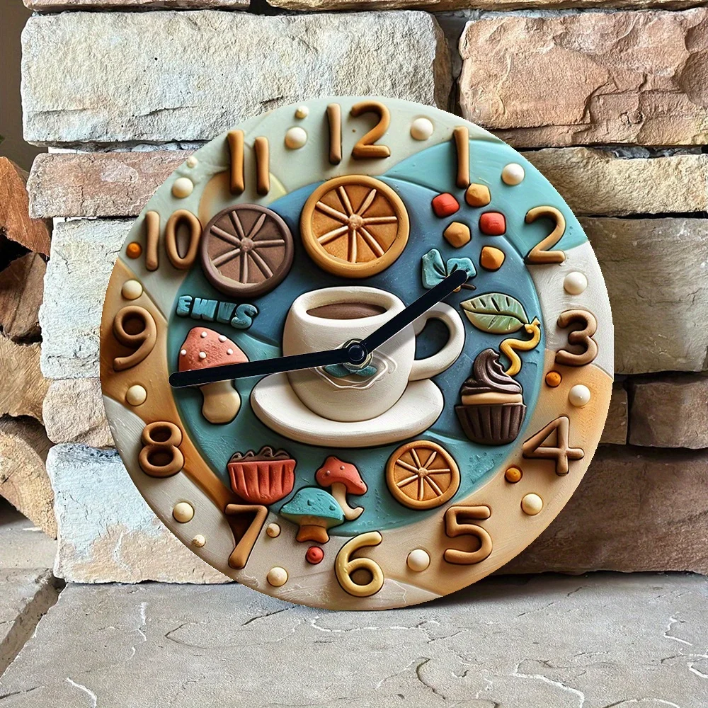 2D Effects Silent Wall Clock , Coffee Theme Decoration ,DIY Assembly Kit - Winter Bedroom Decor - Fathers Day Gifts