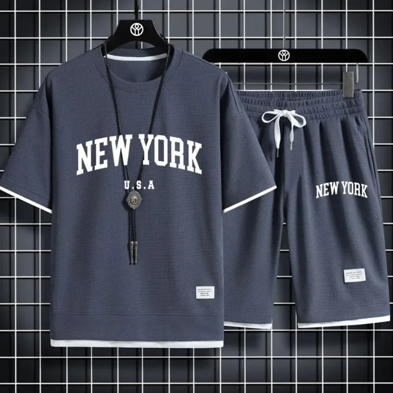 

2026 summer new casual men's fashionable pullover sports suit, basketball short sleeved T-shirt+shorts two-piece set