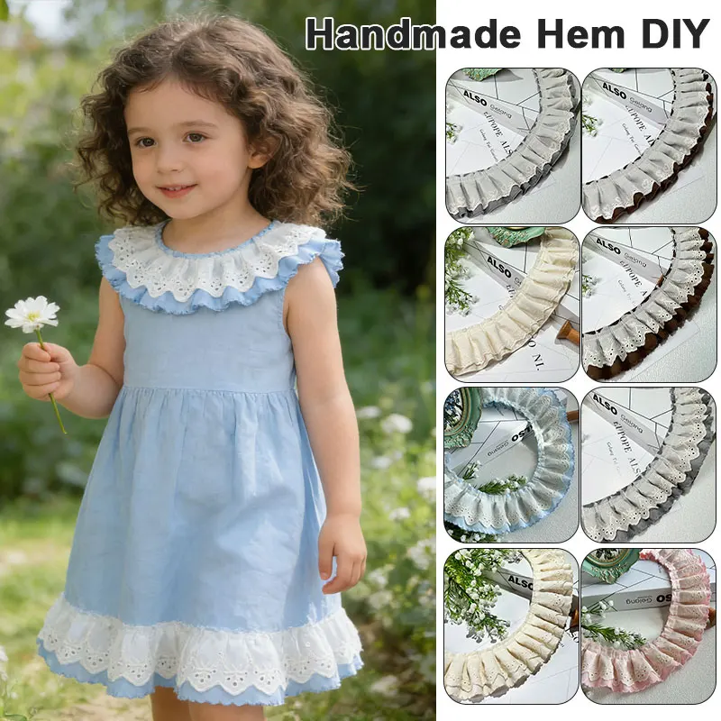 

3 Yard Pleated Lace Ribbon Handmade Cotton Openwork Embroidery Lace Trim Diy Skirt Hem Edge Clothing Curtains Sewing Accessories