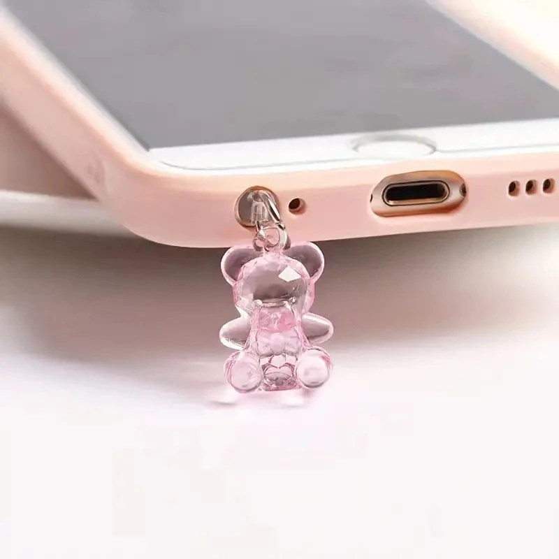 1pc Acrylic Cute Bear Phone Anti-Dust Plug For iPhone Xiaomi Huawei Type C Android Charging Port Protectors Dustplugs