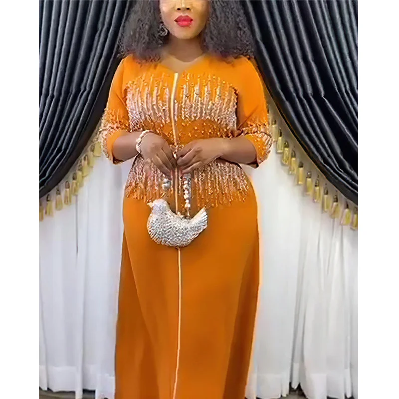 

Платье на молнии с бриллиантами больших размеров, африканское женское вечернее платье для свадебной вечеринки, кафтан с бисером, открытый халат Абая, Анкара Дашики