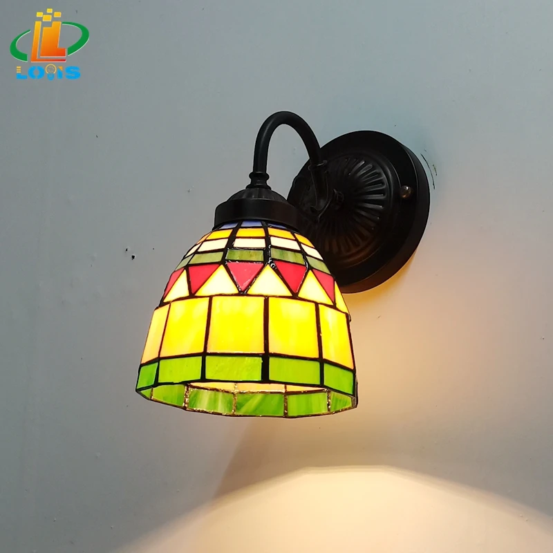 European Style Artpad Stained Glass Lampshade Art Wall Lamp Led Bedside Study Asile Wall Mounted Lamp Up Or Down Lighting