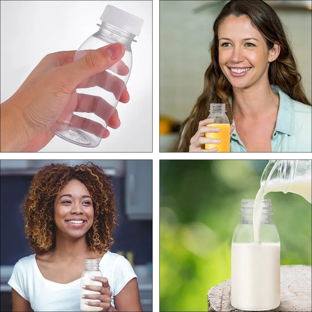 

12pcs 250Ml Plastic Milk Bottles Transparent Reusable Fine Craftsmanship Beverage Juice Storage Water