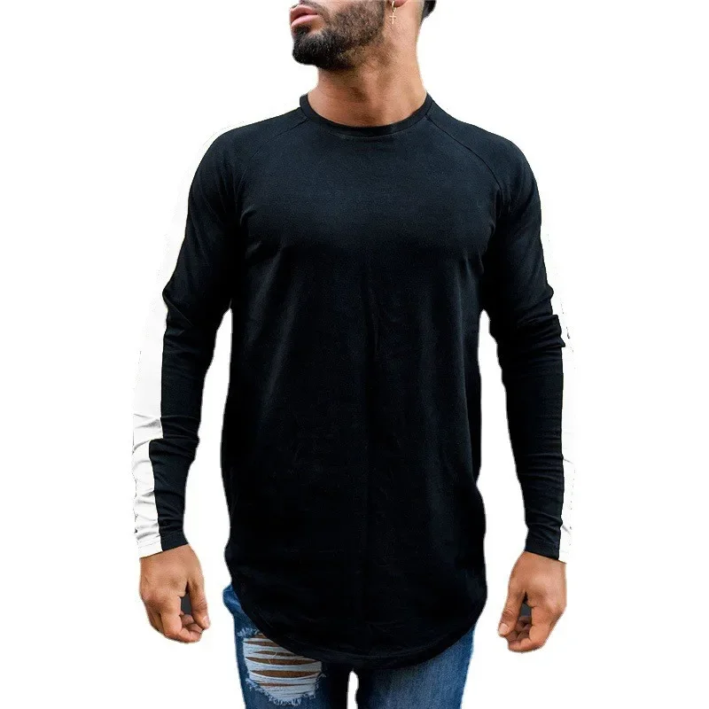 Autumn Fashion Cotton Patchwork Long Sleeve T shirt For Men Spring Solid Casual Sports T-shirt Male Classic Arc hem Tees Tops