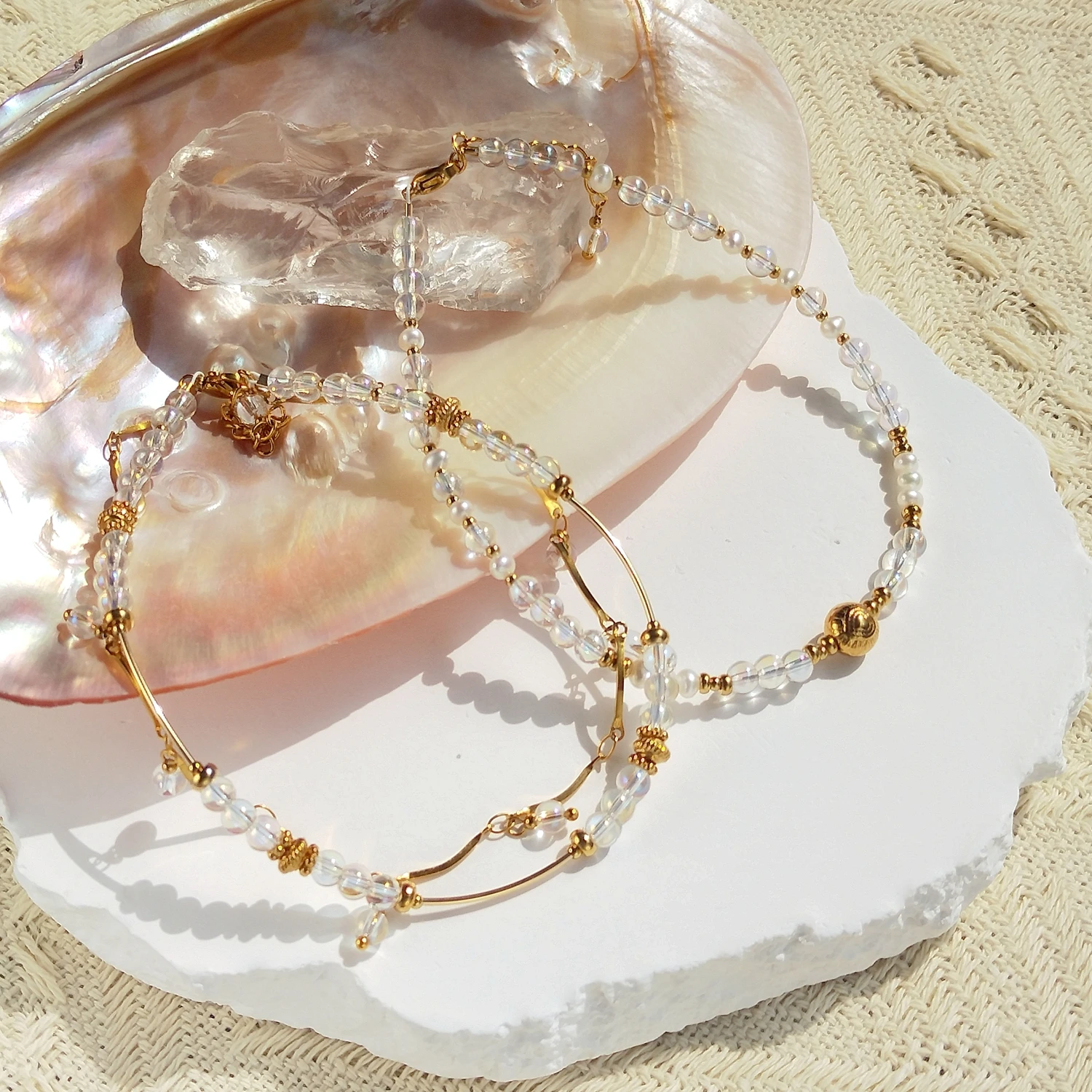 

Lii Ji Aurora Beads 4mm Citrine With Crystal Beaded Anklet 24+3cm Handmade Bohe Fashion Jewelry For Femaleo