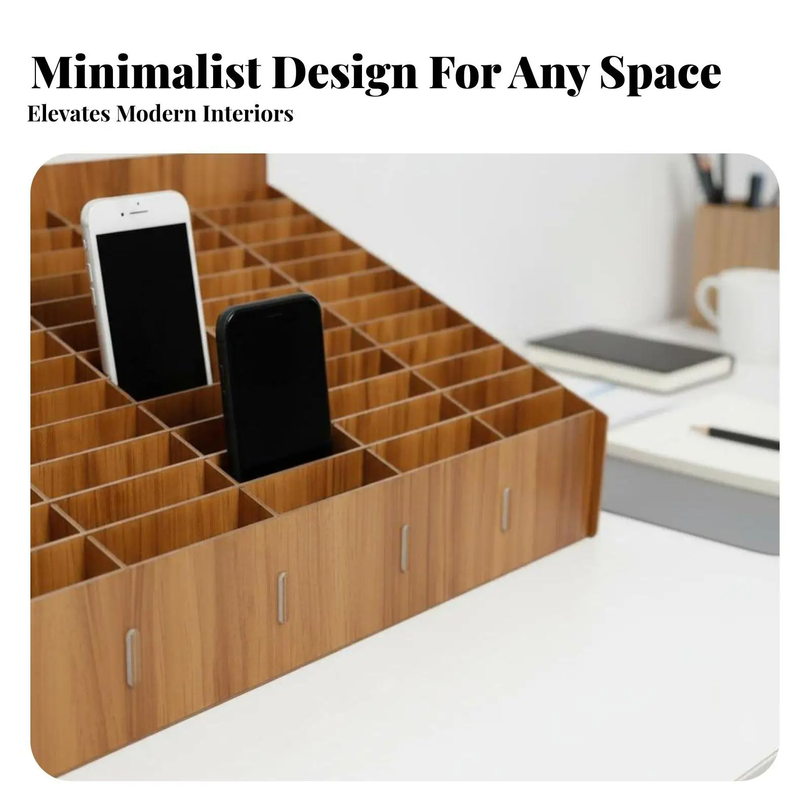 Wooden Desktop Organizer, Multi-Compartment Storage Box, Modern Minimalist,