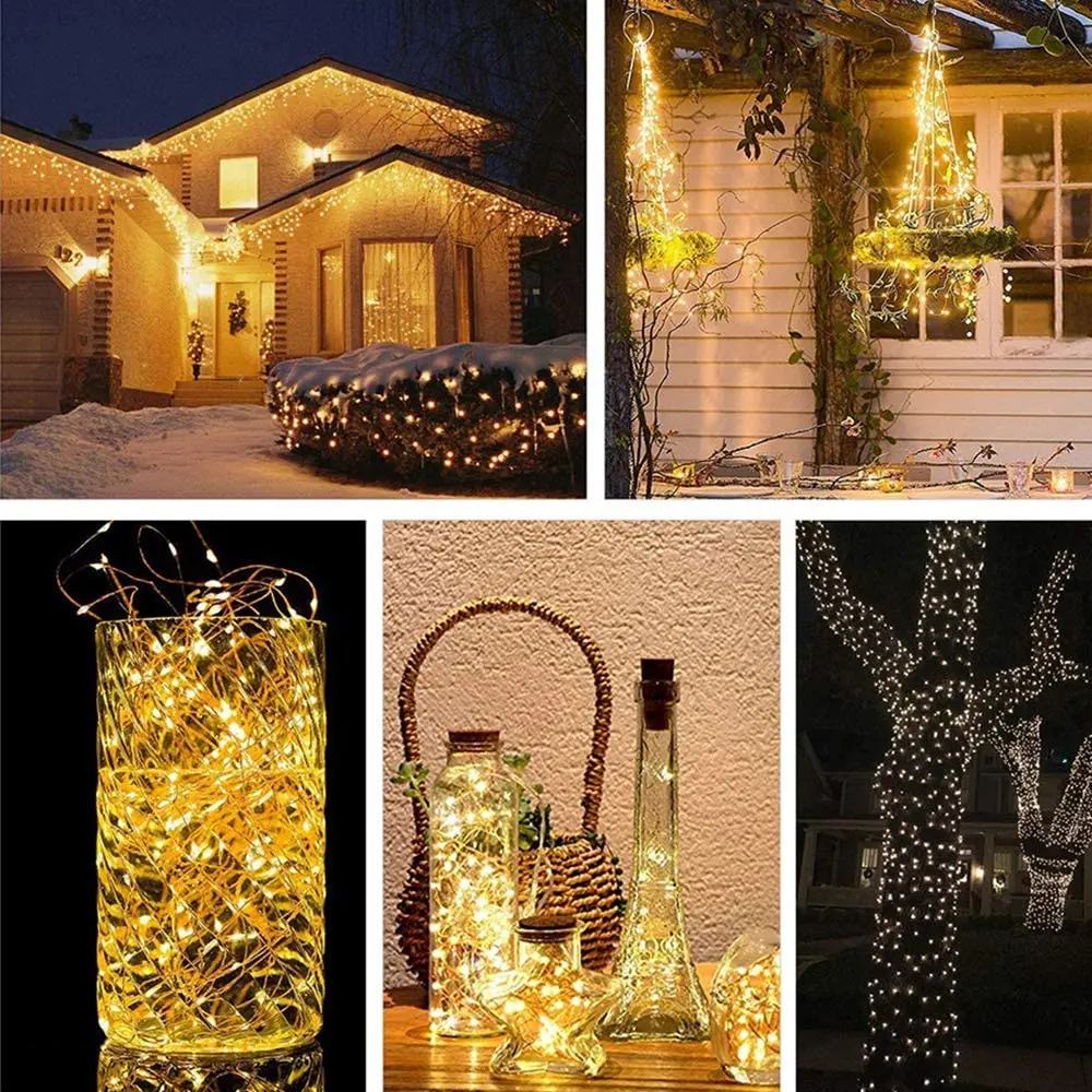 Guirlande lumineuse LED RGB en fil de cuivre, 5M/10M, lumière blanche chaude, luminaire décoratif d'extérieur, idéal pour un jardin ou une atmosphère Festive