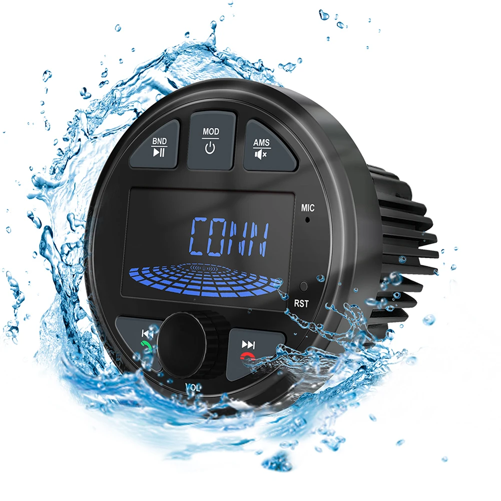 

Marine Stereo Boat Radio with LCD Screen Round MP3 Player IPX6 Waterproof BT Digital Media Radio for Car Motorcycle