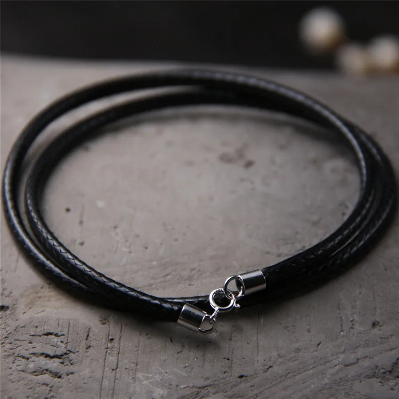 1piece 1-3MM 40-60CM Black Rope Necklaces Unisex Real 925 Sterling Silver PU Leather Rope Chains Good Match for any Pendants
