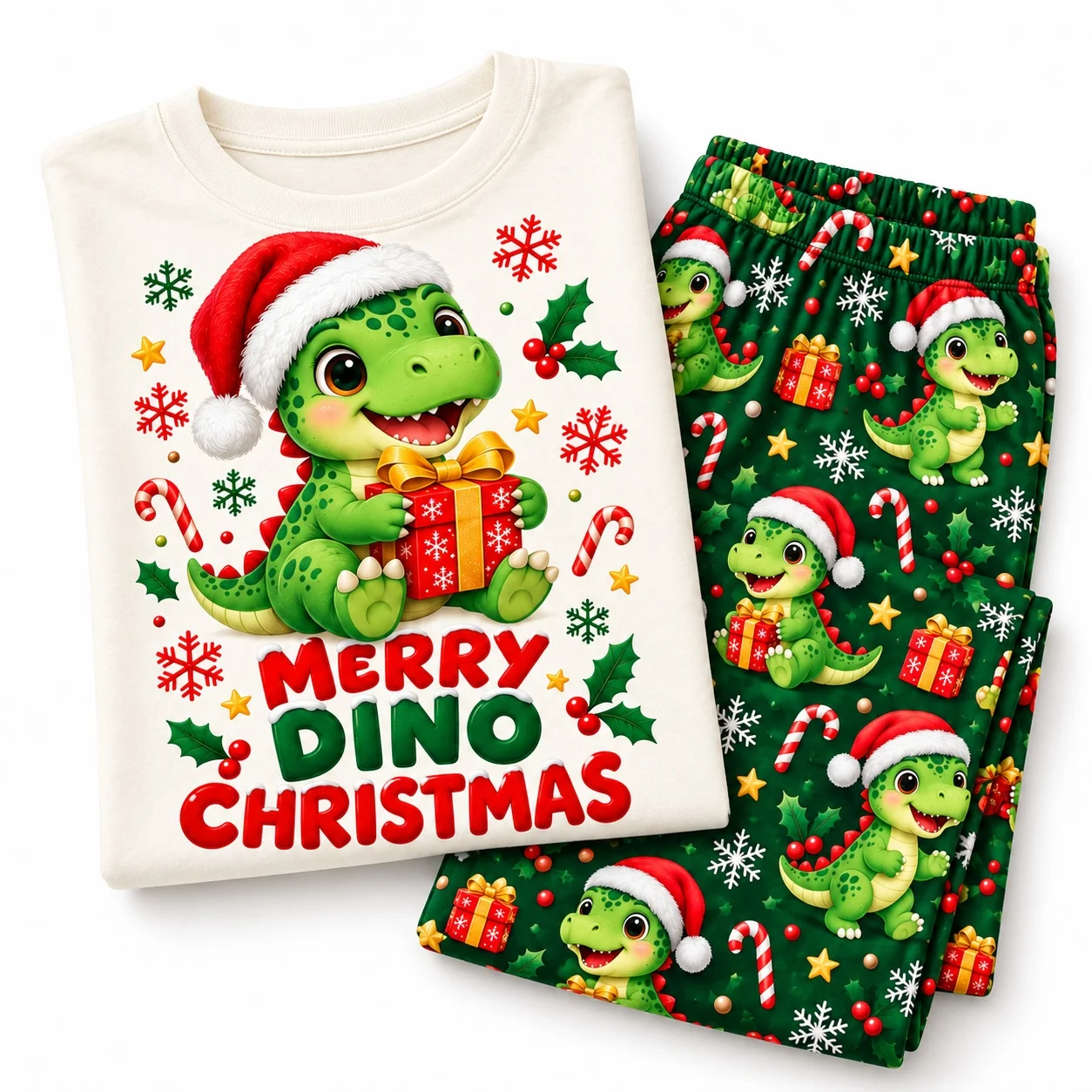 Kids Christmas Dinosaur Pajama Set Boys Merry Dino Print Short Sleeve Top Long Pants Sleepwear Xmas Nightwear Outfit