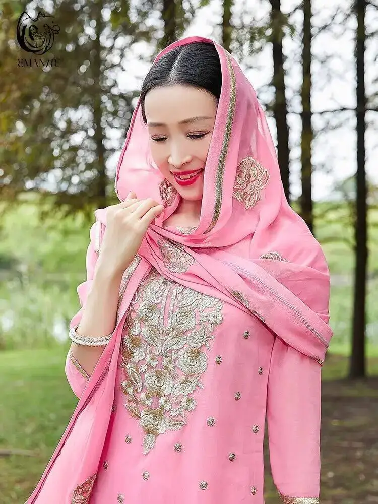 Vestido de dança indiana exótica estilo étnico feminino traje étnico diário sari lado shelby calças conjunto de duas peças