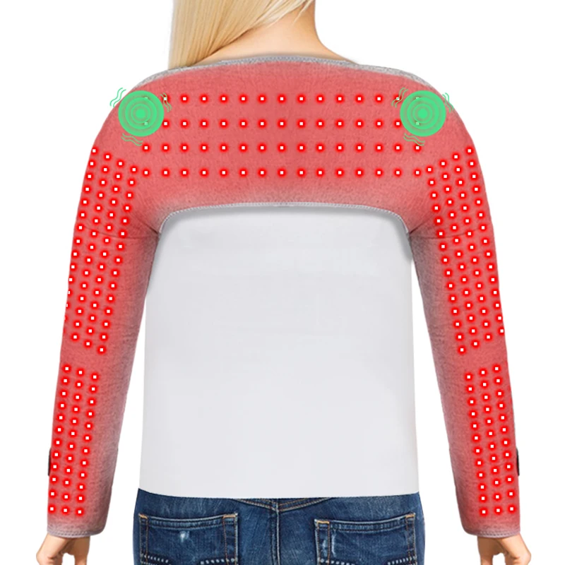 Red Light Long Shoudler Back Heating Support 3 Vibration Settings - Shoulder Massage Wrist Wrap Elbow Pain Relief Muscle Relax