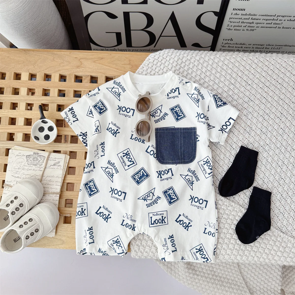 ZOETOPKID Baby-Strampler mit Mütze aus Baumwolle für den Sommer, für Neugeborene, Jungen und Mädchen, kurzärmelige, dünne Kletterkleidung für Kleinkinder – Detail 2