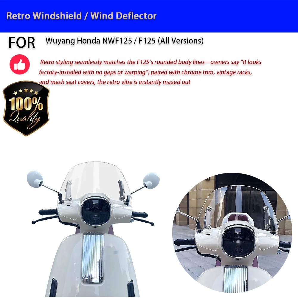 For Wuyang Honda NWF125 F125 Retro Windshield Wind Deflector 28/32cm No-Drill Accesorios Moto Accessori Moto