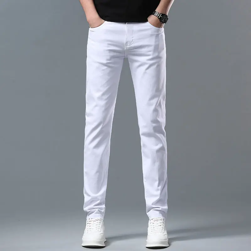 

2023 New Men's Slim Jeans Stretch Skinny Solid Color Fashion Designer Denim Trousers Male Brand Clothes Pants Streetwear Y18