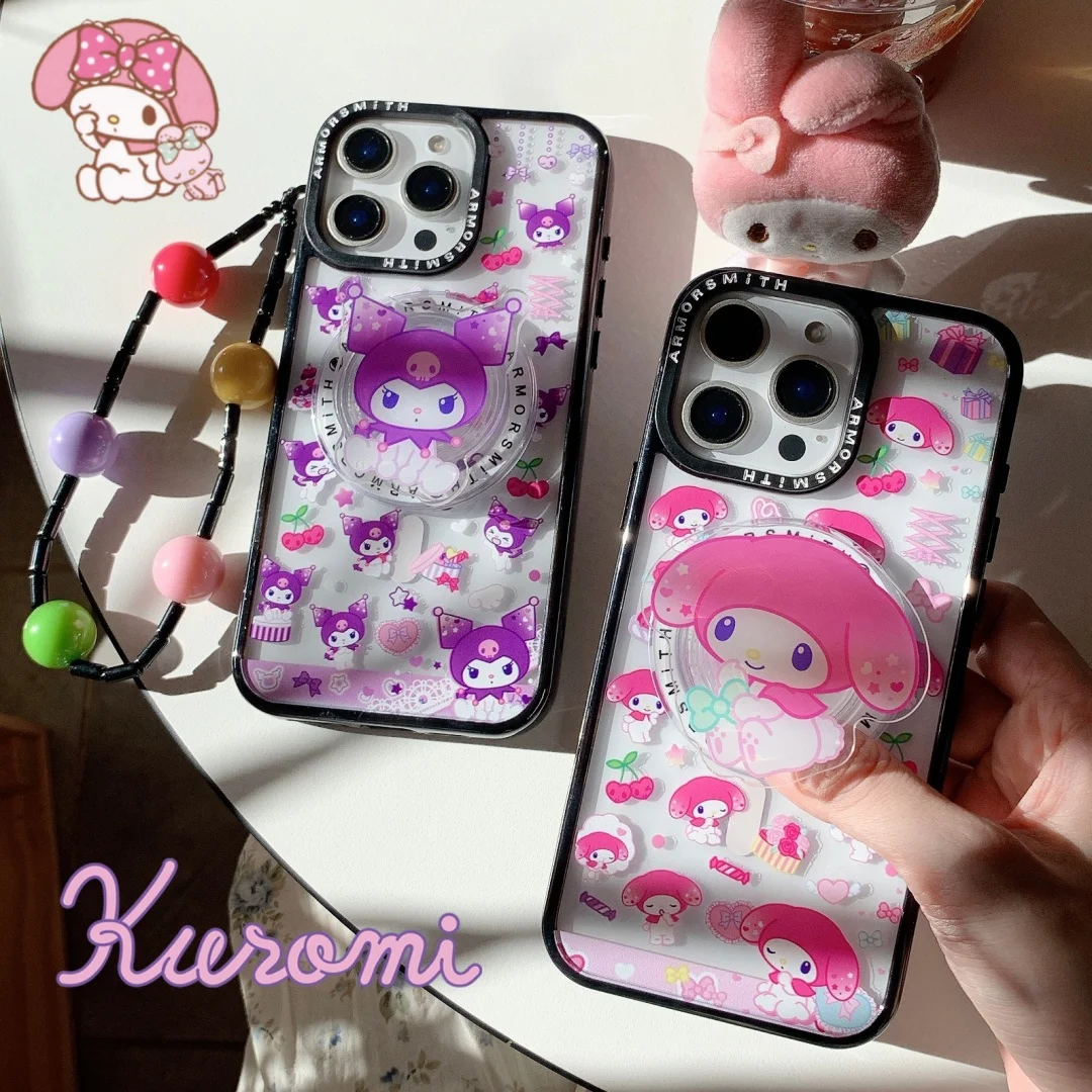 

Kawaii Cute Kuromi Melody Magnetic Phone Case For iPhone 17 16 E 15 14 13 12 11 Pro Max Cover with Magsafe Stand Cases for Girls