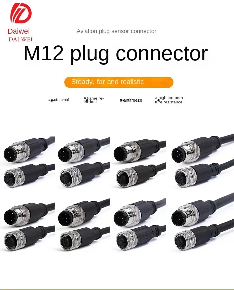 

Free Shipping M12 wire connector 4 5 8 12Pin Waterproof IP67 For Electrical Transmission Industrial Threads Cable snap switch