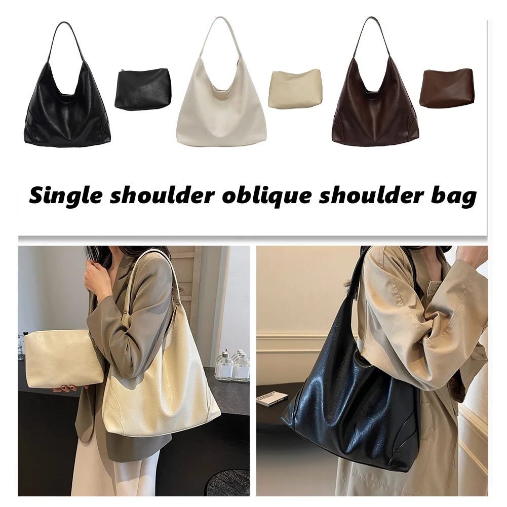 

Slouchy Hobo Bag for Women Multi-pocket Shoulder Bag PU Leather Solid Tote Bag Trendy for Work Travel