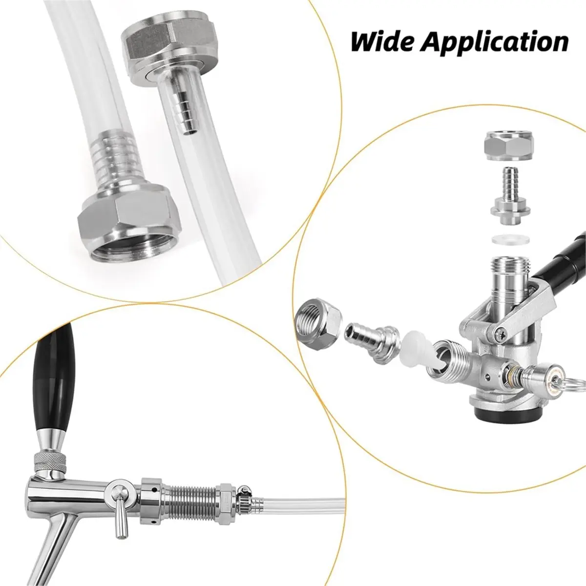 Y17A 4 Pack Keg Coupler Barb Connector 1/4'' & 5/16'' Barb Connector with Clamp & Washer for Beer Shank