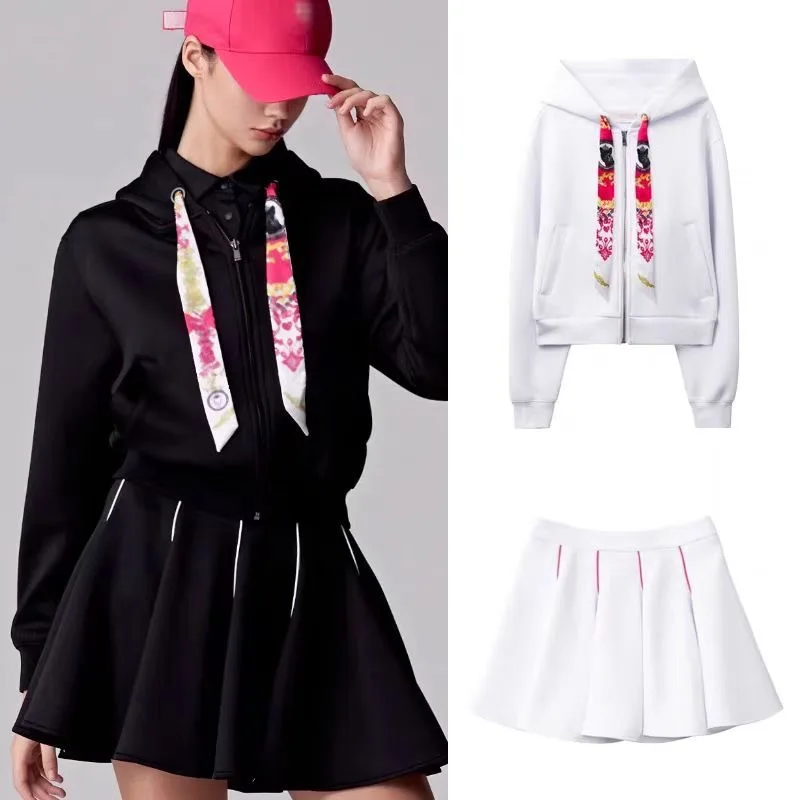 

2024 Autumn and winter golf Clothing women's drawstring hooded long sleeved UTAA Golf Jacket Woman breathable Golf short skirt