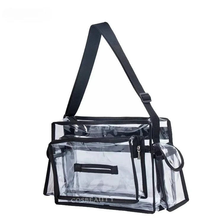 

Medium Black PVC Makeup Artist Set Bag Transparent Storage Bag Strap Removable Sho