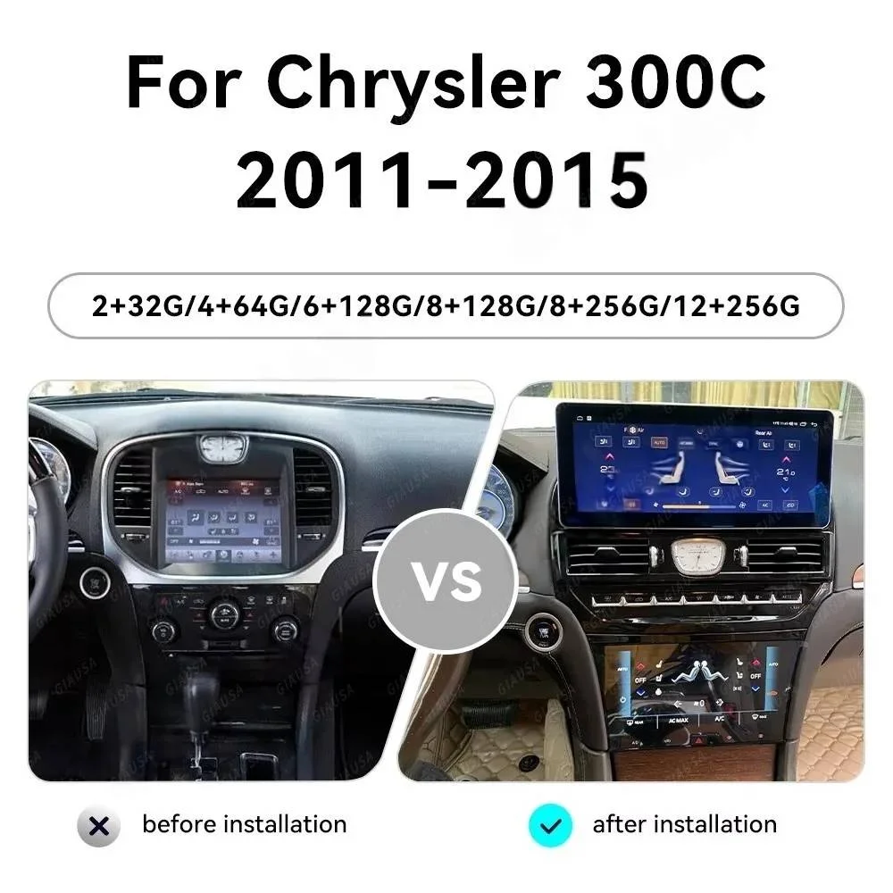 12.3+9.66Inch Android14 For Chrysler 300 300C 2011-2023 Car Radio Auto Carplay 3A Blue Light Anti-glare/Touch Screen 360 functio