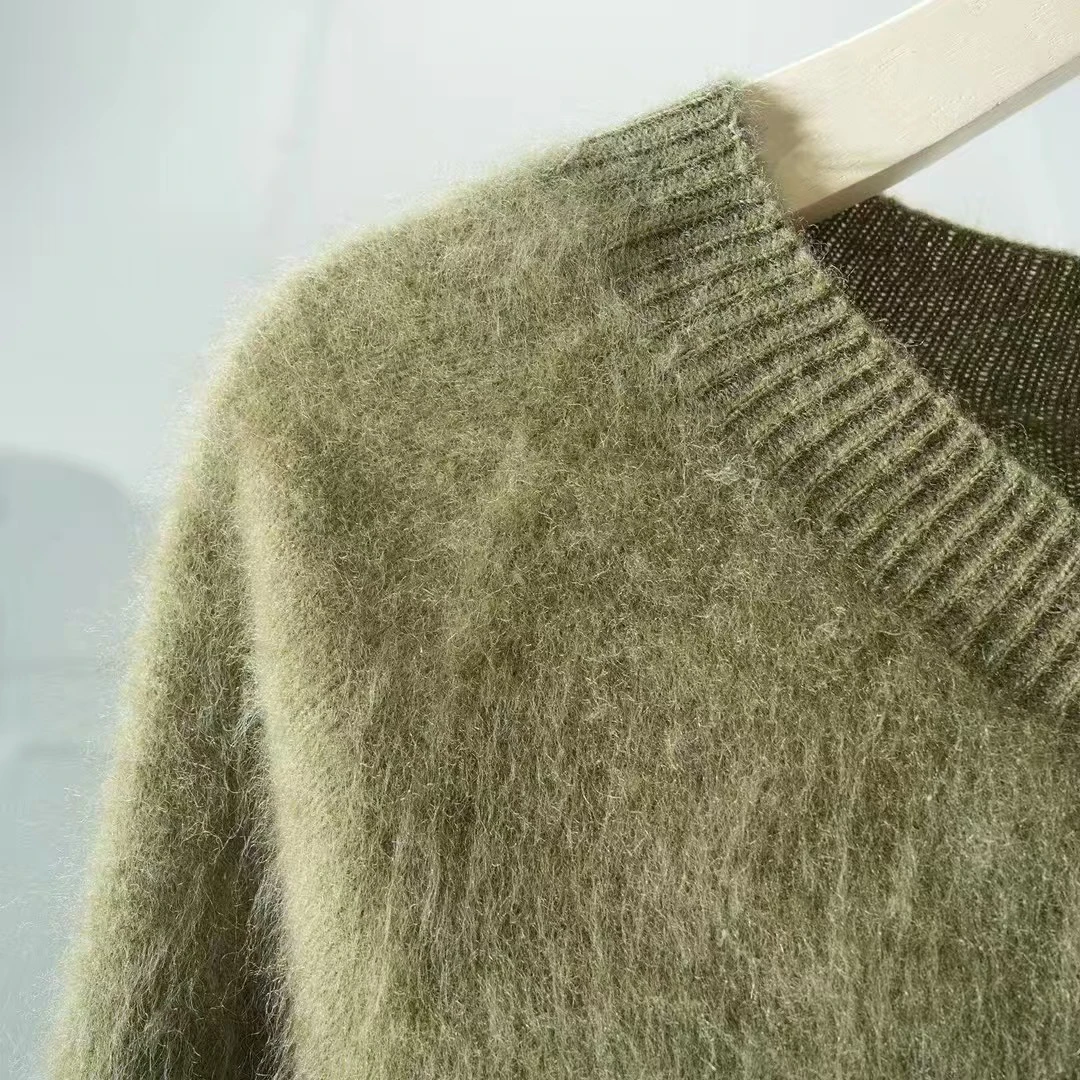 Maglioni girocollo in lana peluche da donna Maglioni basic con scollo a O Maglioni lunghi in lana spazzolata con lanugine 2025 Nuovo autunno inverno