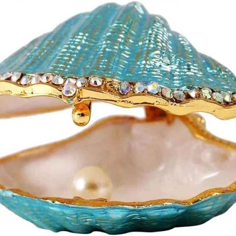 Shell Jewelry Box Alloy Crystal Jewelry Box Blue Jewelry Storage Box Proposal Ring Neckle Box Handmade