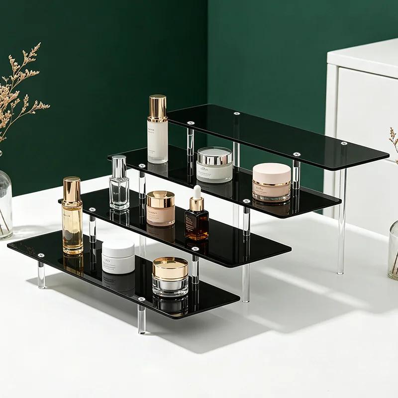 4‑Tier Ladder Acrylic Display Rack Anti‑Slip Storage Shelf for Perfume Jewelry Blind Box Action Figure Desktop Showcase