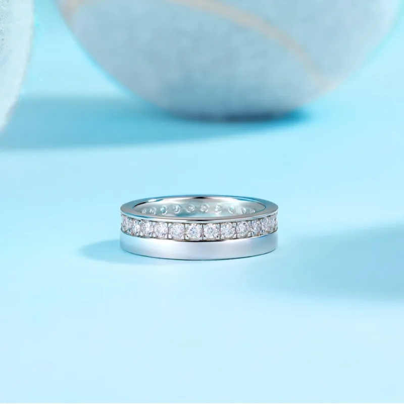 Apaison Sparkling D Color Moissanite Eternity Ring 925 Sterling Silver Rings For Woman Anniversary Jewelry Gift